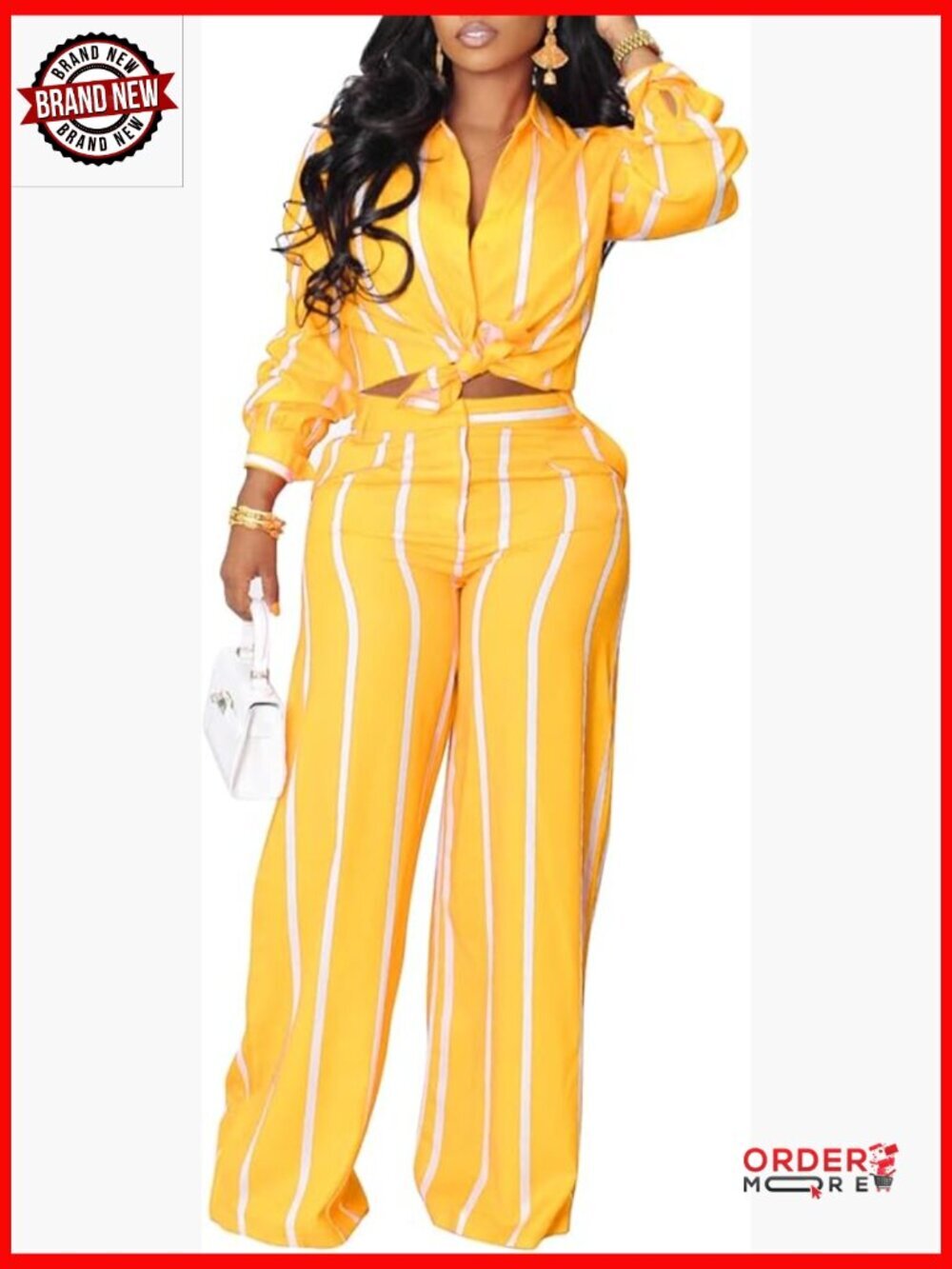 Striped Button Down Shirt & Wide Leg Pants Set
